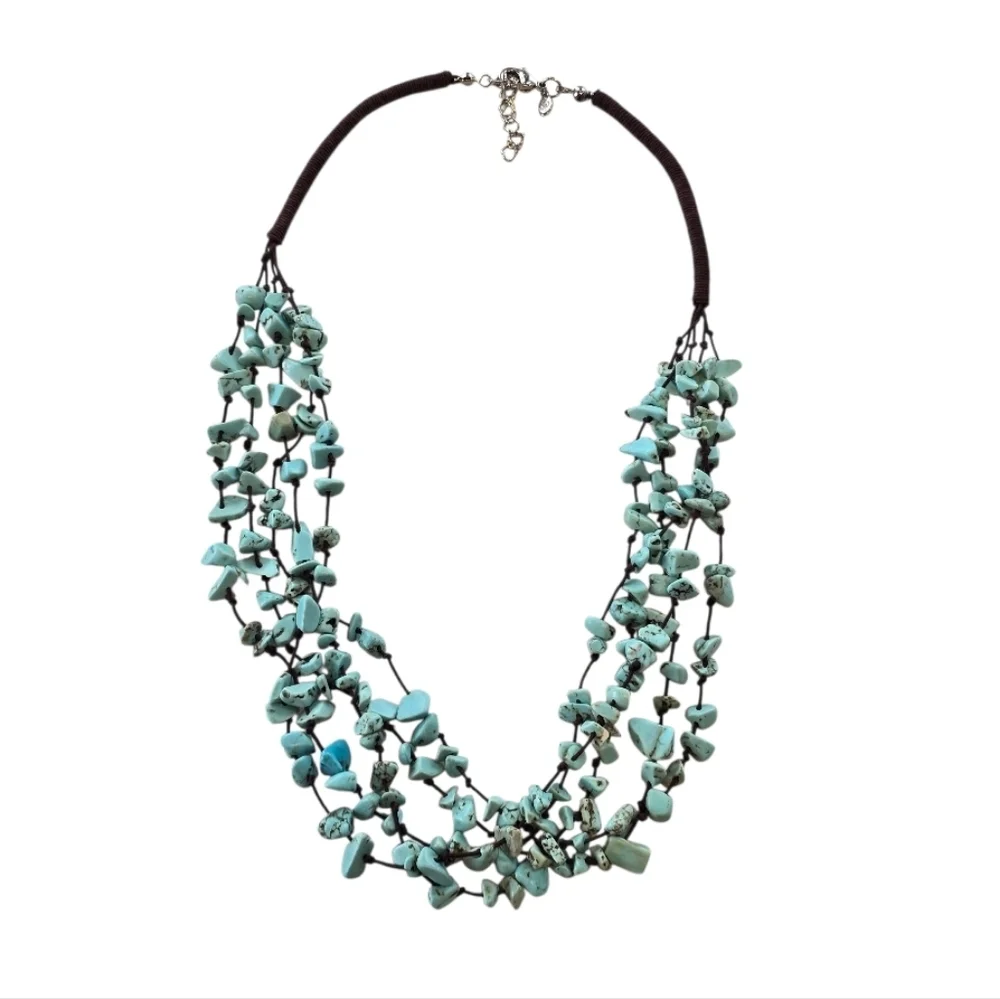 Premier Designs Turquoise Multistrand Brown Cord Necklace